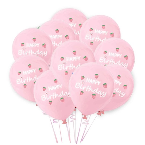 Ballons en latex avec l'inscription Joyeux Anniversaire et motif de fraises 12 pcs 30 cm Ballons décoratifs en latex pour une fête d'anniversaire 1