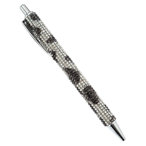 Ballpoint Pen 14.4 cm Elegant Metal Pen with Black and White Stones Stylish Writing for School, Office and Gifts High-Quality Design 1