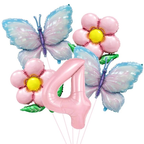 Balões de folha número 4 com borboletas e flores 81,3 cm e 45,7 cm Balões de folha rosa azul decoração de aniversário para festa 1
