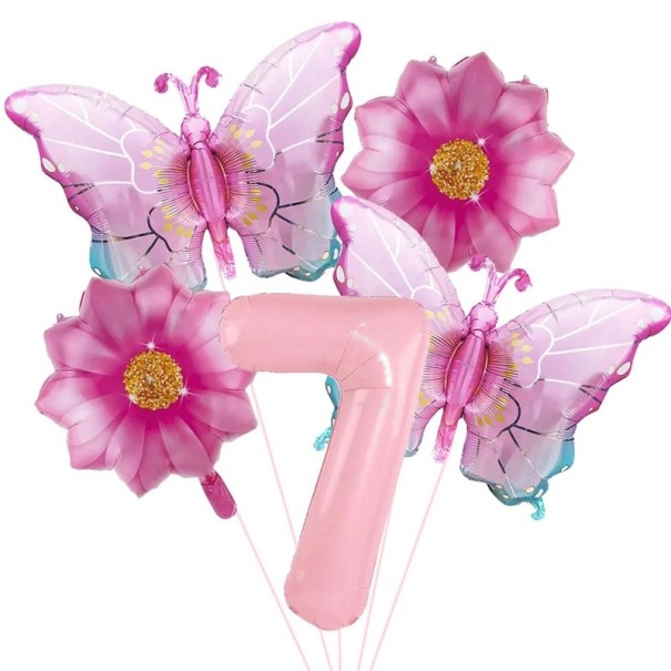Balões de folha número 7 borboletas e flores conjunto 5 unid balões de folha rosa decoração de aniversário para festa infantil e decoração 1