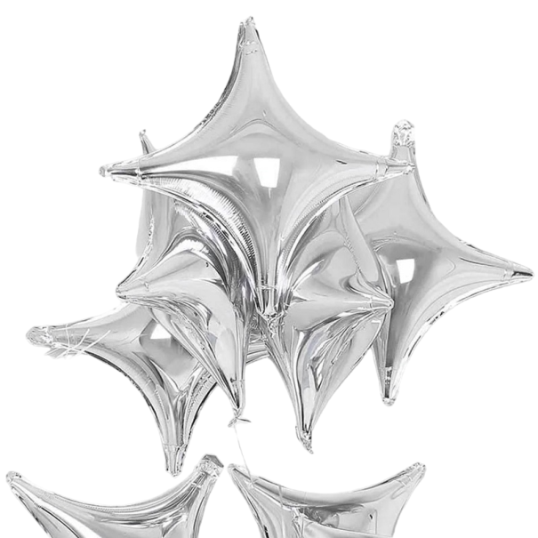 Balões de Folha Prateados Balões de Festa em Forma de Estrela Estrela Inflável de Quatro Pontas Balão de Alumínio Balões Estelares para Celebração 25 cm 20 pcs 1