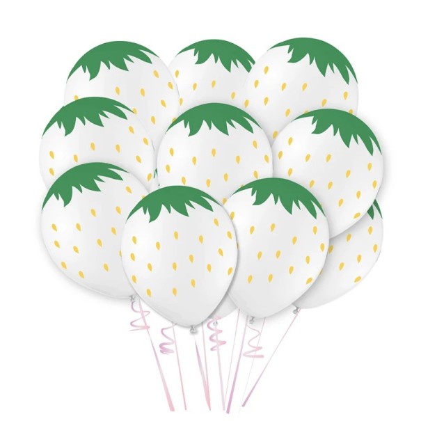 Balões de látex com motivo de morango 12 pcs 30 cm Balões decorativos com impressão de fruta Decoração de festa de látex para aniversários branco