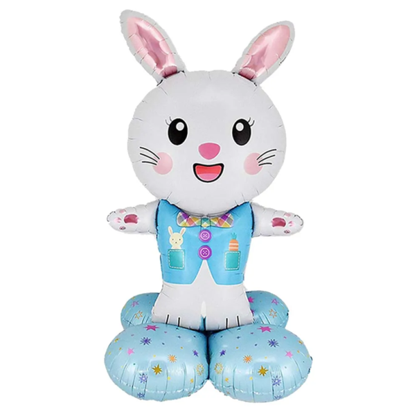 Balon de folie în formă de iepuraș 61 x 112 cm Decorare mare pentru petrecerea de naștere Paște sau petrecerea pentru copii cu temă de animale albastru