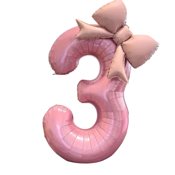 Balon de folie numărul 3 114 × 63 cm Balon roz cu fundiță pentru aniversări 55 × 43 cm Decorațiune mare pentru aniversări decorare petrecere pentru copii 1