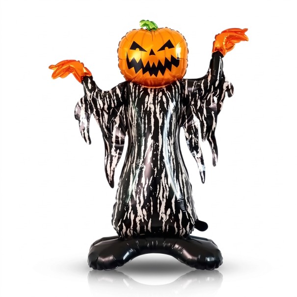 Balon decorativ gonflabil în formă de fantomă cu cap de dovleac și mantie 100 x 115 cm Portocaliu negru și alb Decoratiune de Halloween pentru casă 1