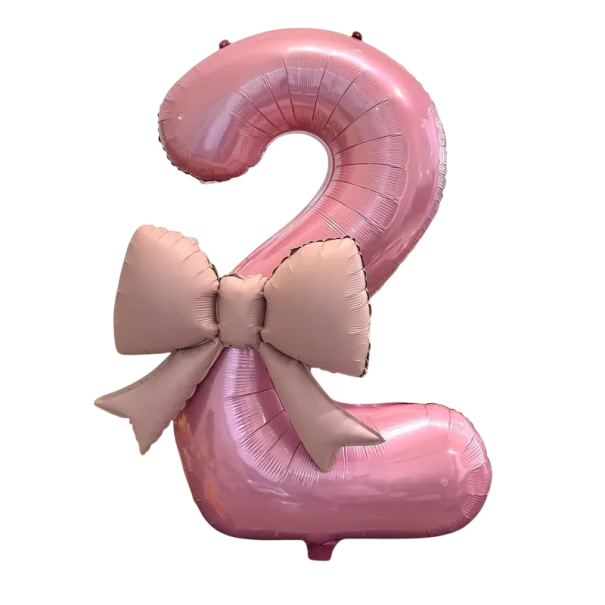 Balon din folie numărul 2 119 × 80 cm Balon roz cu fundă pentru aniversare 55 × 43 cm Decorare mare pentru petrecerea de aniversare 1