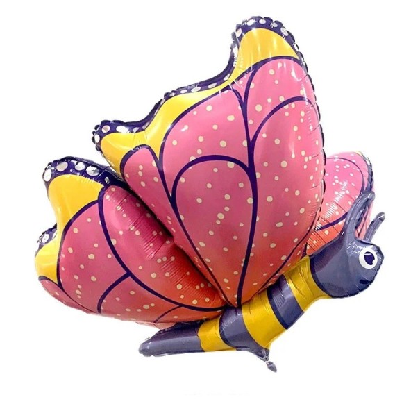 Balon foliowy motyl 76 × 57 cm 3D balon w kształcie motyla z ciałem Wzorzysty dekoracyjny balon na urodziny dekorację imprezy różowy