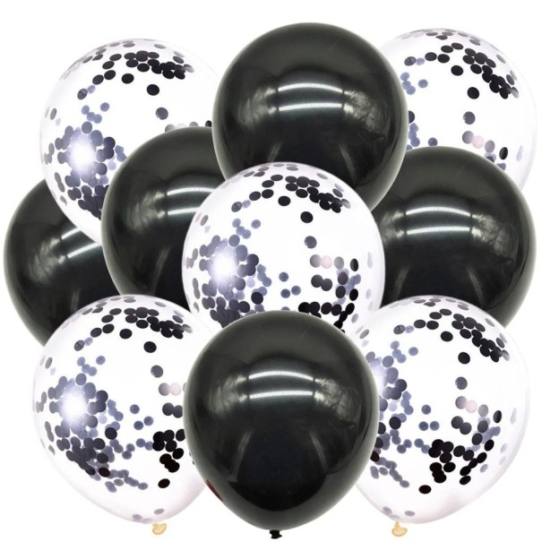 Balonase cu confetti 10 buc 30,5 cm baloane latex negru și alb cu confetti negre baloane decorative pentru petrecerea de aniversare și decorarea petrecerii 1