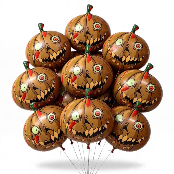 Balonase Inflatable de Halloween 10 buc Dovleac Zombie Maro cu Ochi Proeminenți și Pete Sângeroase Maro Verde și Roșu pentru Petrecere 1