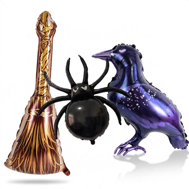 Balonase Inflatable de Halloween 3 bucăți Mătură 39 x 93 cm Păianjen 78 x 82 cm și Corb 50 x 95 cm Maro Negru și Violet pentru Petrecere 1