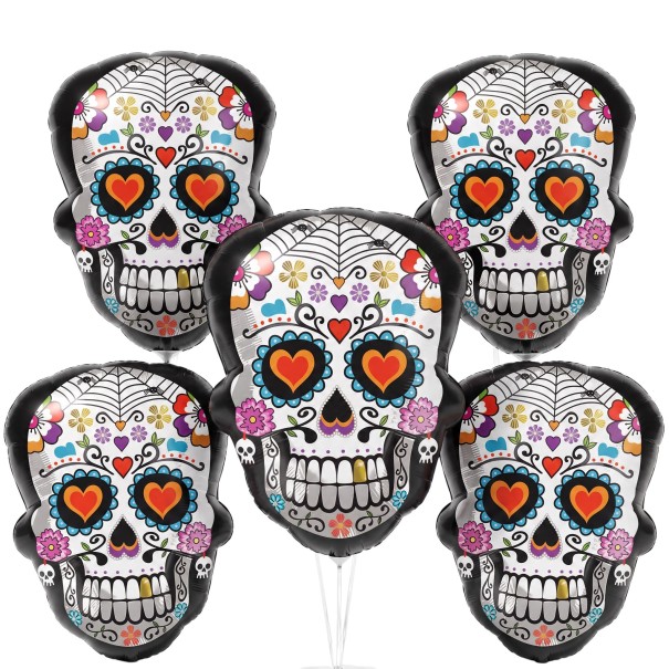 Balonase Inflatable Halloween Skull 5 pcs 67 x 50 cm Mexican Decorated Skull Calavera With Flowers and Hearts White Black and Colorful For Party 1