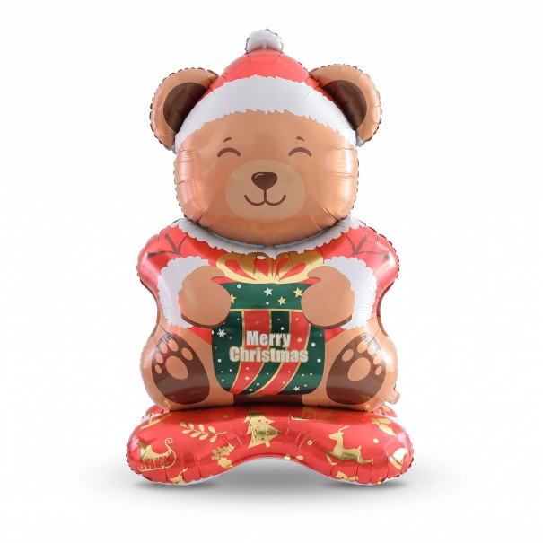 Balonul de Crăciun Medved cu cadou Merry Christmas 150 x 76 cm Maro, Roșu și Verde Decoratiune de Crăciun pentru Casă și Magazin 1