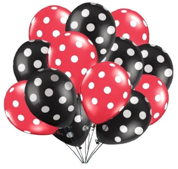 Balony w kropki - 10 sztuk czerwono-czarny