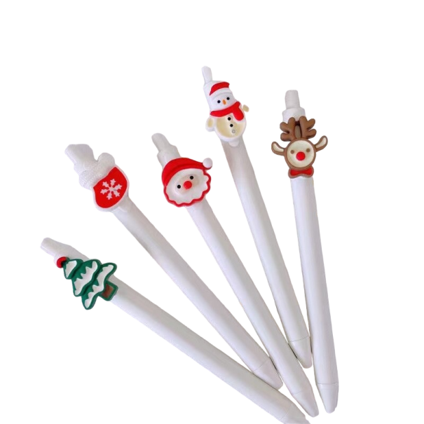 Balpen met kerstversiering 5 stuks G3088 wit