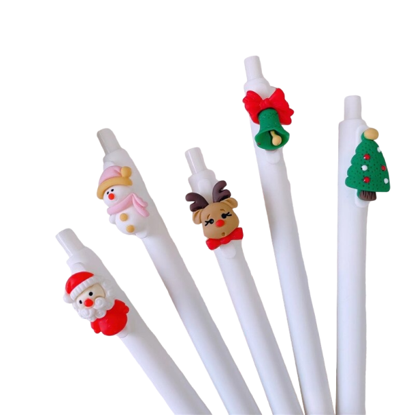 Balpen met kerstversiering 5 stuks G3089 wit
