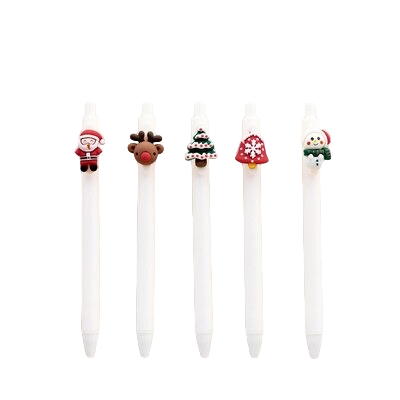 Balpen met kerstversiering 5 stuks wit