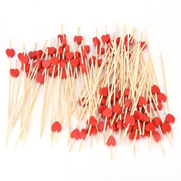 Bamboo Skewers with Heart 100 pcs red