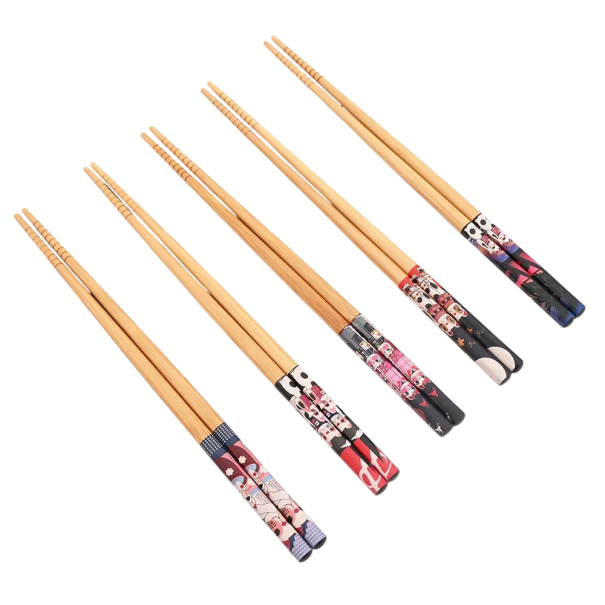 Bamboo Sushi Chopsticks Set of 5 Pairs Non-Slip Japanese Chopsticks with Colourful Handles and Cat Design Noodle Hot Pot Chopsticks 1
