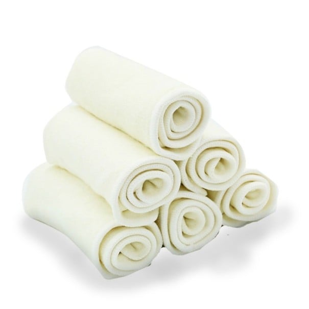 Bambus indsætsbleer til børn 3 til 15 kg Sæt med 10 stk. Firelags for høj sugeevne Af bambusfiber og hampbomuld 35 x 13 cm 1