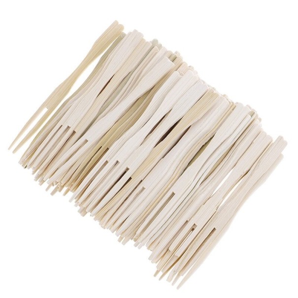 Bambusinas 100 pcs Pequenas garfinhos de duas pontas para entradas e pedaços de fruta Comprimento 9 cm Para festas e receções em casa 1