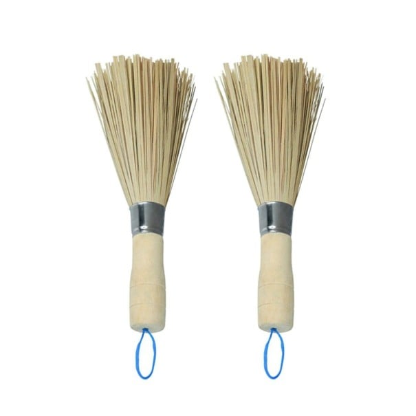 Bambusz kefe edények és serpenyők mosásához 2 db Fa fogantyú akasztóval Bambuszrost köteg Hossza kb. 25 cm 1