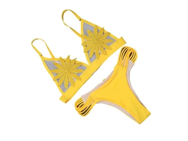 Bañadores brasileños para mujeres con flores en los copas J1693 amarillo L
