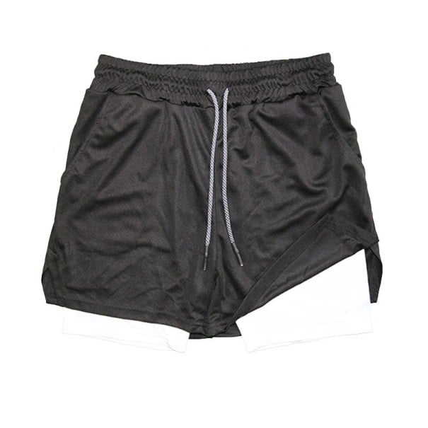 Bañadores cortos para hombres de poliéster de un solo color con capa doble, capa interior blanca, con cordón y bolsillos, para la playa negro XS