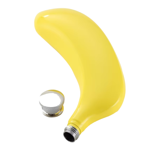 Banana-förmige Flasche 150 ml Edelstahl Lebensmittelqualität Gelb Auslaufsicherer Verschluss Länge 16 cm Für Whisky und Wodka