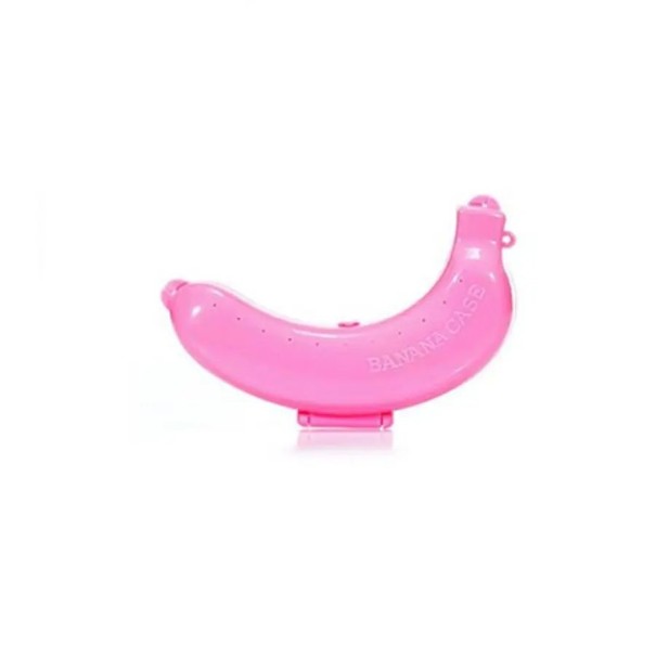 Bananformad reseask av plast i rosa, grönt eller gult för transport och konservering av frukt rosa