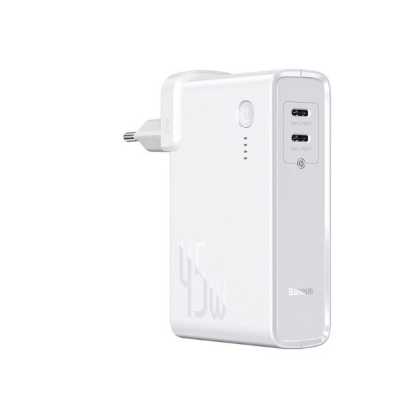 Banca de energie GaN cu încărcare din rețeaua dual USB-C 10000 mAh alb