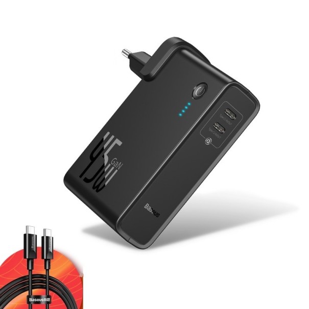 Banco de energía combinado con dos puertos USB-C negro