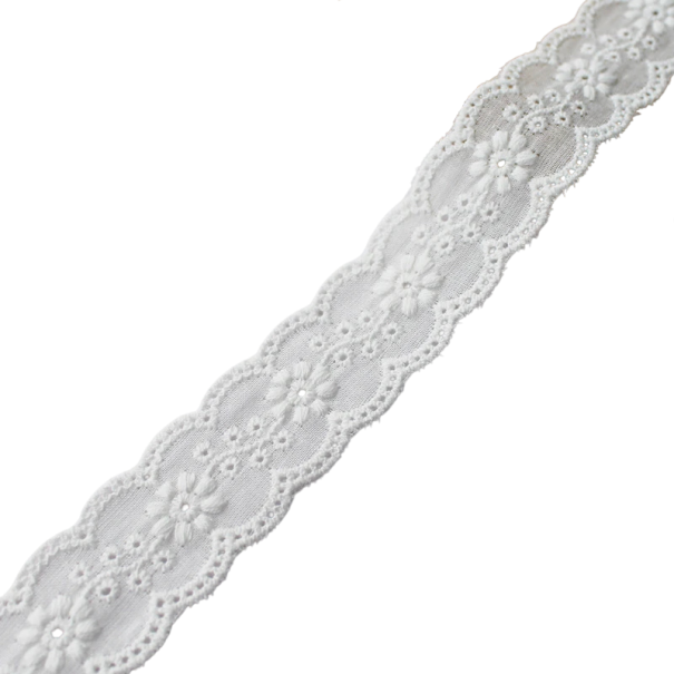 Band med blommig broderi 2,7 cm x 4,6 cm Dekorativt textilband blandning av polyester och bomull för sömnad dekoration av kläder handgjorda dekorationer vit