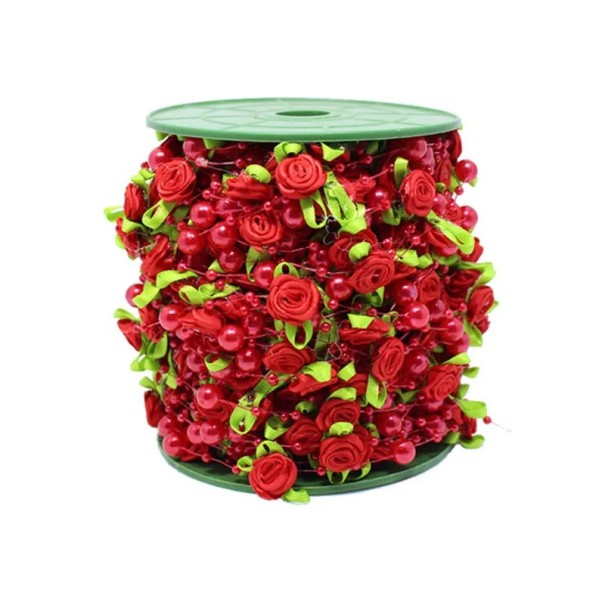 Band mit Rosen und Perlen 3 cm x 2 m Dekoratives Spitzenband Vintage Hochzeitsdeko Elegantes Geschenkband Dekoratives Textilband rot