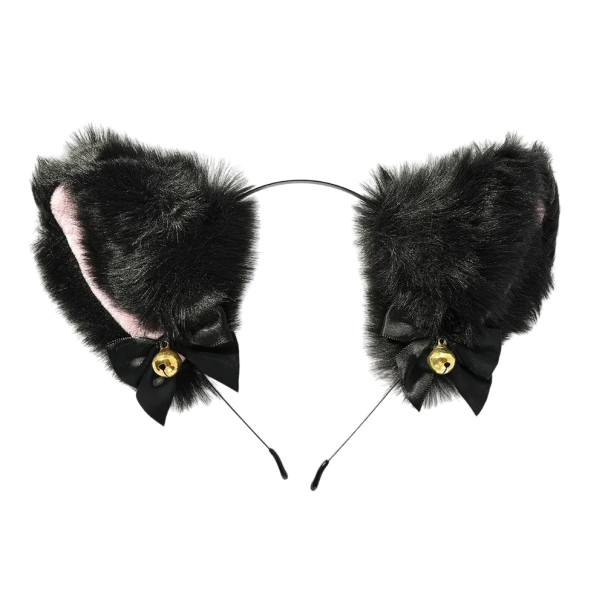 Banda pentru cap cu urechi de pisică Urechi de pisică cu clopoței Accesoriu pentru cosplay bentiță pentru urechi de pisică de pluș negru