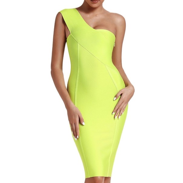 Bandagejurk met één schouder neon groen M