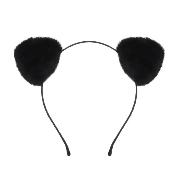 Bandeau en peluche avec oreilles de chat sur le côté Style kawaii Bandeau doux et pelucheux Accessoire de carnaval et de cosplay pour femmes noir