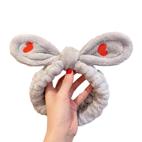 Bandeau en peluche pour les cosmétiques avec des oreilles gris