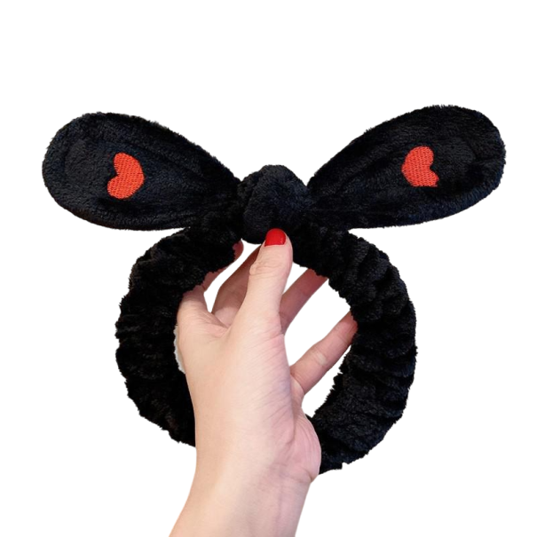 Bandeau en peluche pour les cosmétiques avec des oreilles noir