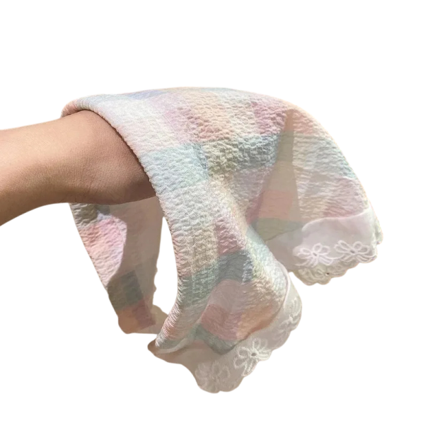 Bandeau en tissu pastel pour cheveux Bandeau féminin délicat avec une structure textile en relief Bordure en dentelle romantique Accessoire capillaire romantique 1