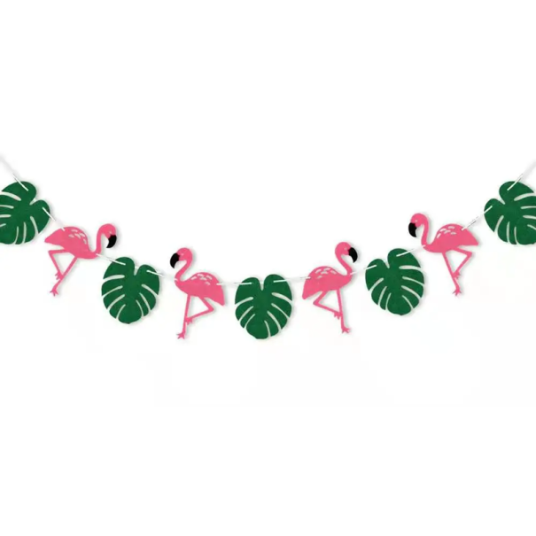 Bandeira de flamingos com folhas Decoração tropical Festa havaiana Verão Safari Selva Casamento Aniversários Decoração de mesas Celebração temática 1