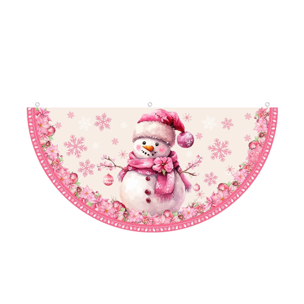 Bandeira de Natal em forma de meia-lua 90 x 45 cm Decoração rosa com boneco de neve Banner suspenso para decoração festiva 1