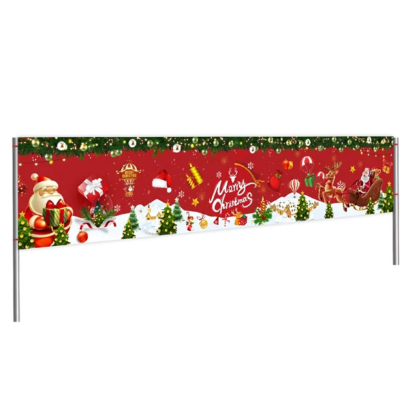 Banner de Crăciun 200 x 40 cm Draperie roșie din poliester cu peisaj acoperit de zăpadă și brăduți cu inscripția albă Merry Christmas pentru decorarea 1
