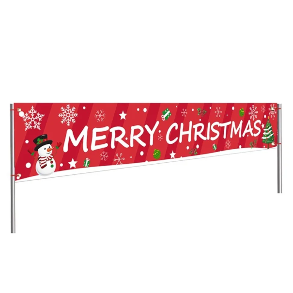 Banner de Crăciun pentru exterior 240 x 40 cm Roșu cu om de zăpadă și brad Decorare rezistentă cu inscripția Merry Christmas 1