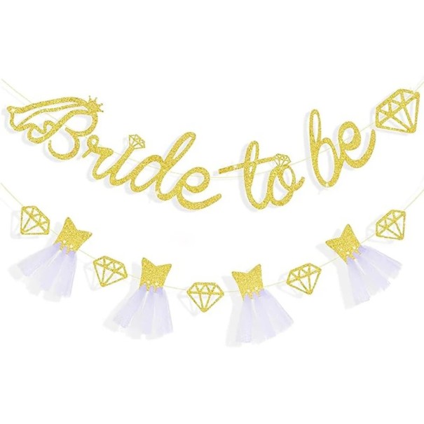 Banner de papel Bride To Be brillante Guirnalda plateada para despedida de soltera Decoración de boda dorado