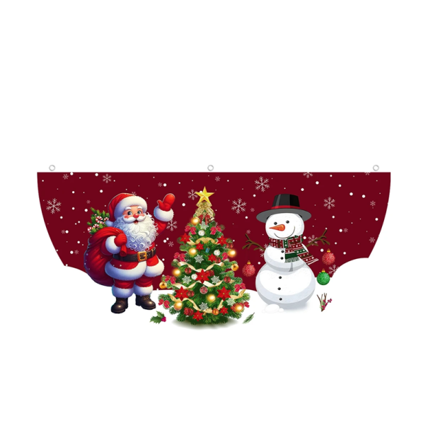 Banner navideño semicircular 90 x 45 cm Rojo con muñeco de nieve, Santa y árbol de Navidad Decoración colgante exterior 1
