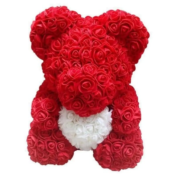 Bär mit Herz aus künstlichen Rosen Romantisches Geschenk Valentinstag Jubiläum Luxuriöse Blumenfigur 25 cm rot