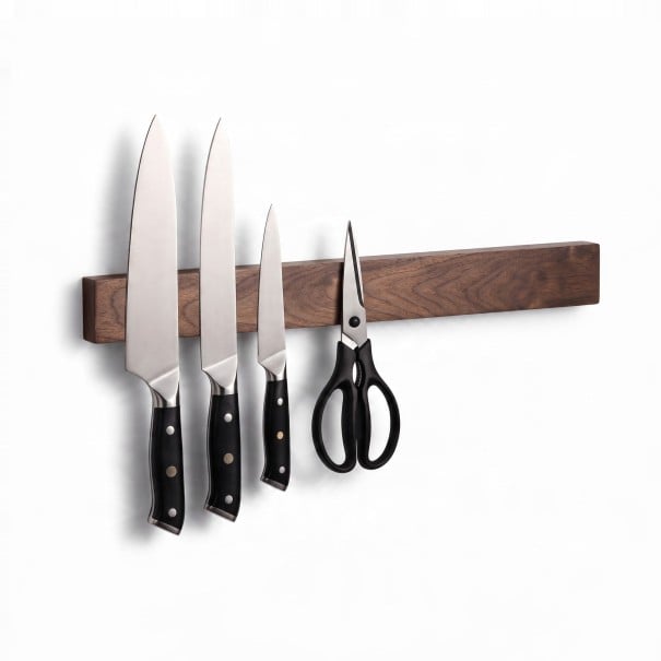 Bară magnetică pentru cuțite din lemn de nuc 40 x 5 x 2 cm Suport de perete pentru cuțite cu magneți puternici Culoare maro închis Pentru bucătărie 1