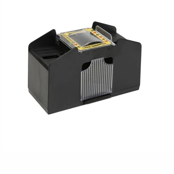 Barajador automático de cartas para 4 barajas con control de botones para póquer, canasta, rummy y otros juegos, alimentado por pilas C 1