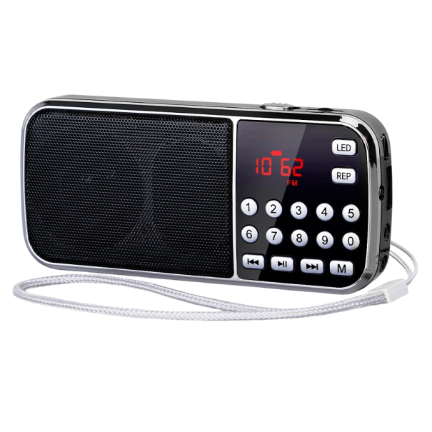 Bärbar AM/FM Radio Pocket Radio med Bluetooth och MP3 Digital trådlös Radio Inbyggt LED-ljus 12,6 x 2,5 cm svart