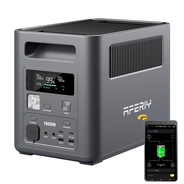 Bärbar laddstation AFERIY AF-P180 1800 W ren sinusvåg Kapacitet 1024 Wh Batteri LiFePO4 Grå För camping och backup 1